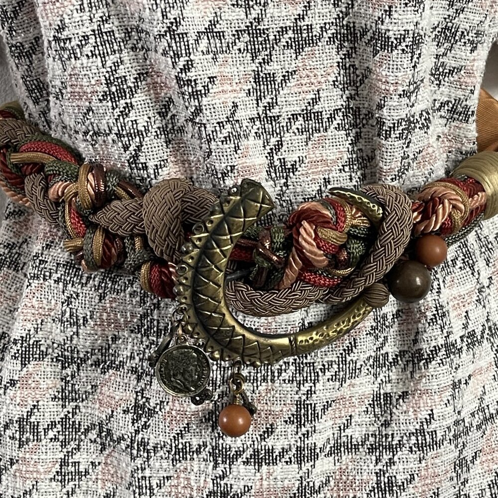 Vintage belt Braided belt Handmade women's brown belt size SM fashion designer